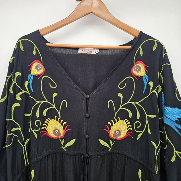 Embroidered Boho Heart & Birds Butron Down Maxi Dress Womens Size Xl - Picture 4 of 9